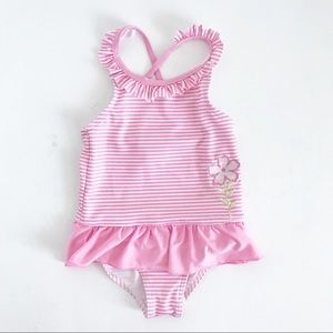 PENELOPE MACK Pink White Stripe Flower Swimsuit